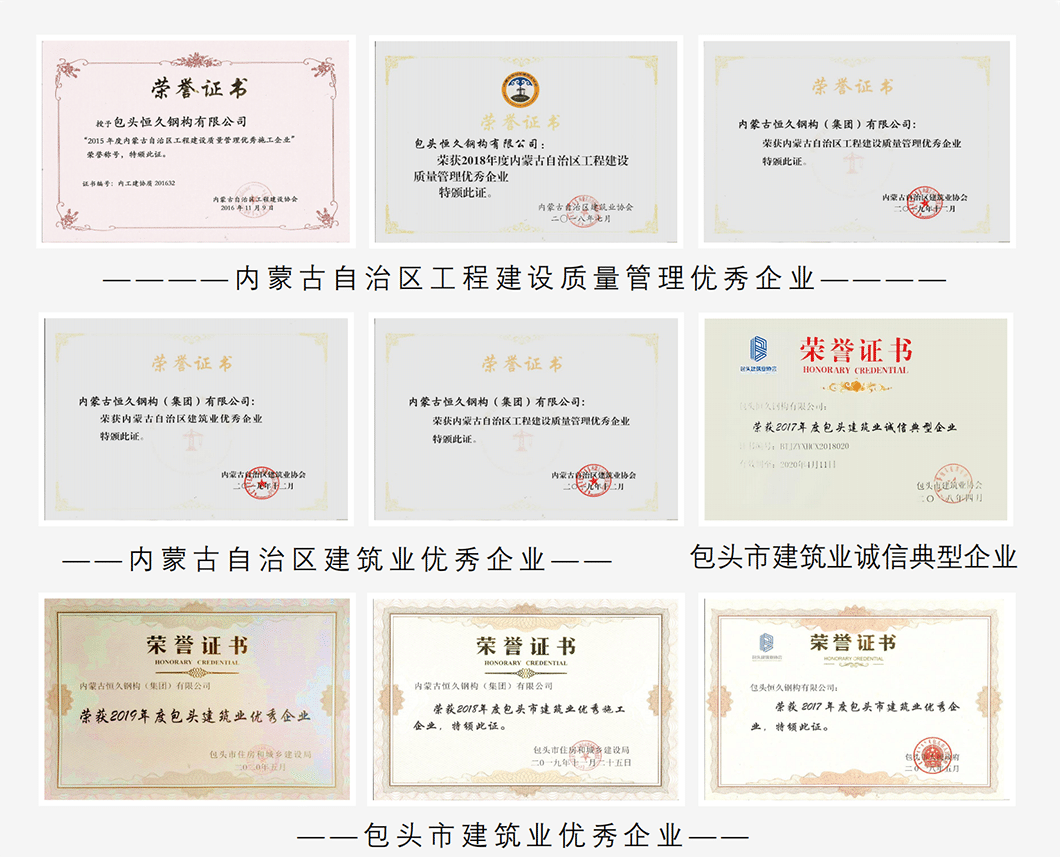 Hengjiu Steel Structure steel structure gold award certificate preview